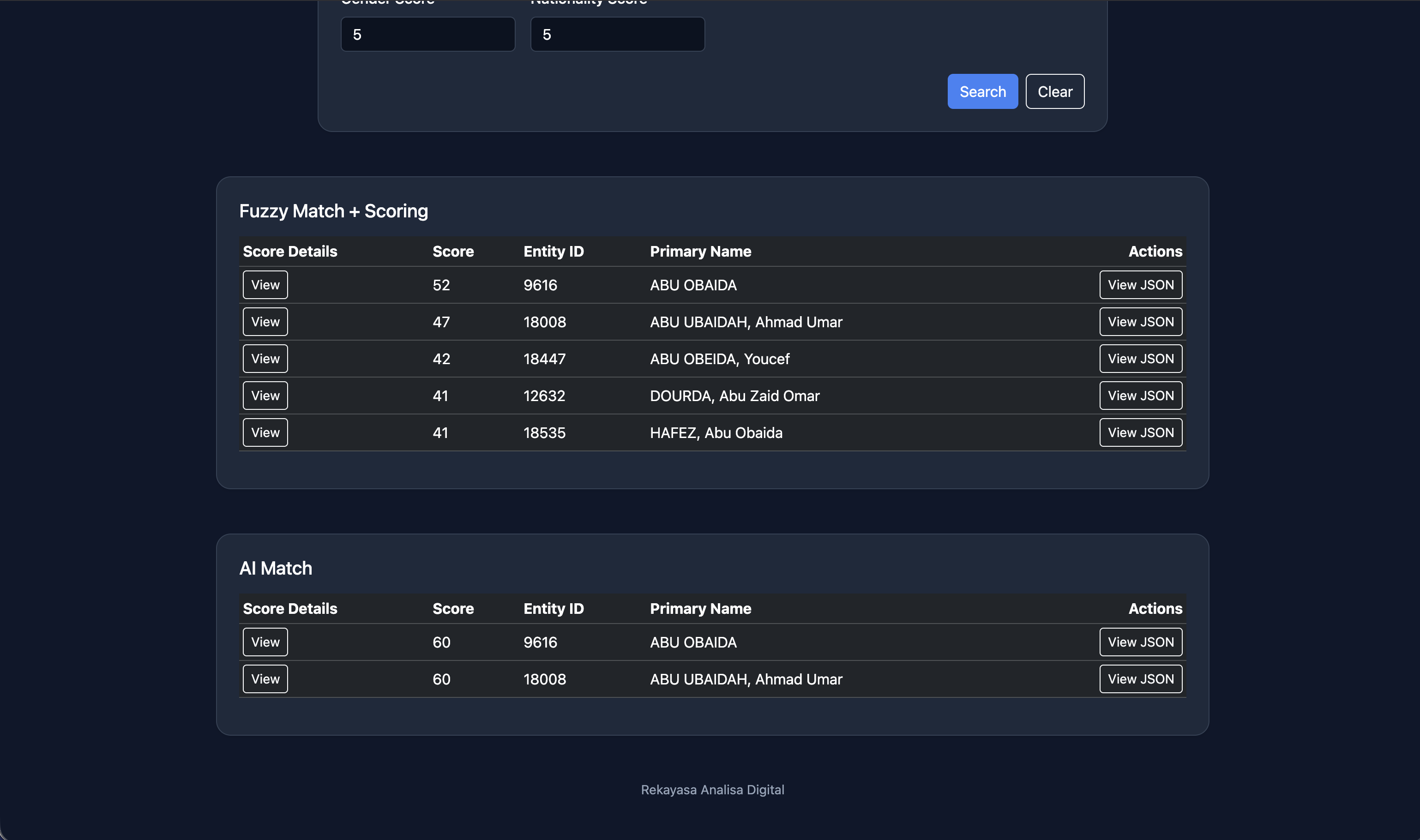 Erica Name Screener - Fuzzy Match and AI Match Results